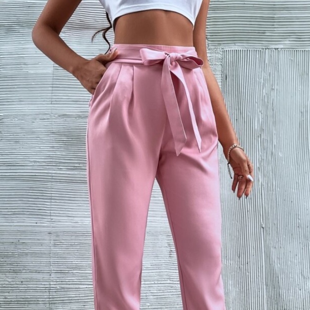 Pleated High Rise Tie Waist Pants
